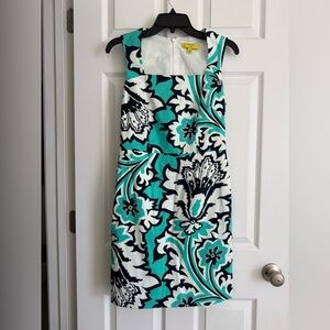Banana Republic Milly Collection Teal Floral Sleeveless Sheath Dress Womens 4